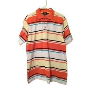 Design Lab Premium Polo Short Mens XL 3 Button Striped Multi Color Orange Yellow